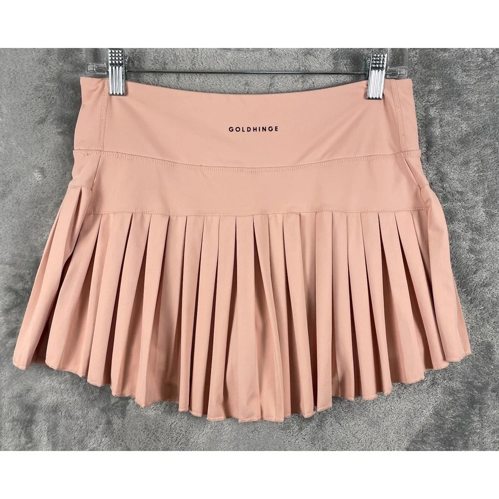 GOLD HINGE Pleated Tennis Skirt Skort Womens L Peachy Pink Preppy Pickleball EUC